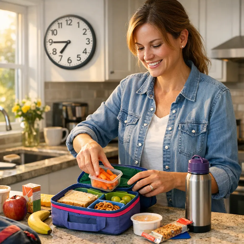 Parent packing quick school lunch on busy morning