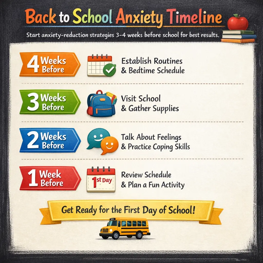 Four-week preparation timeline for managing back to school anxiety in children
