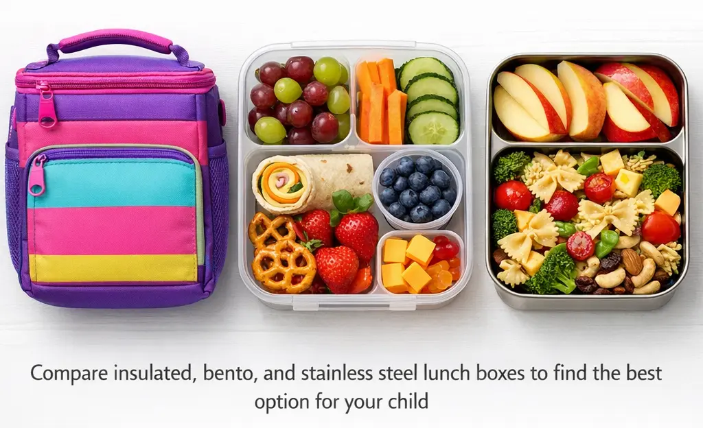 Best lunch boxes for kids including insulated bag, bento box, and stainless steel container