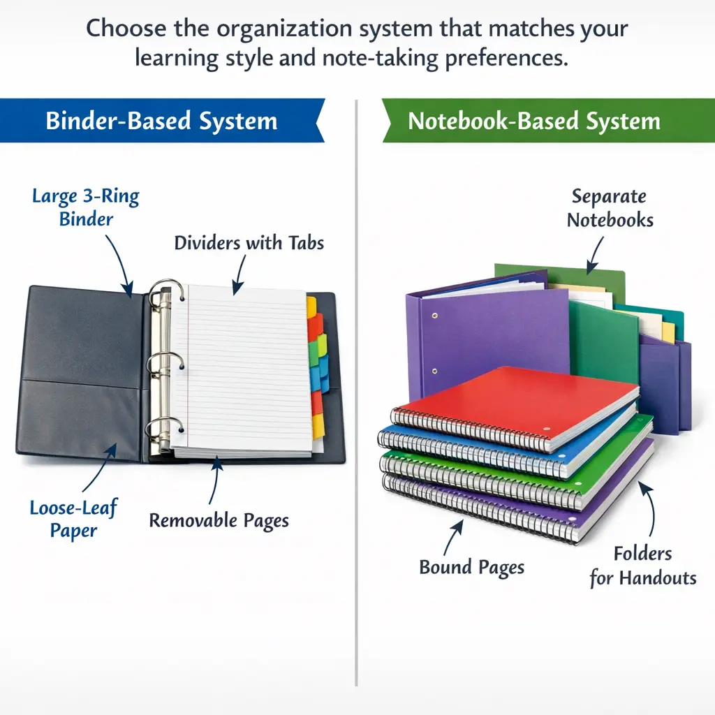 Comparison of binder-based and notebook-based organization systems for high school supplies
