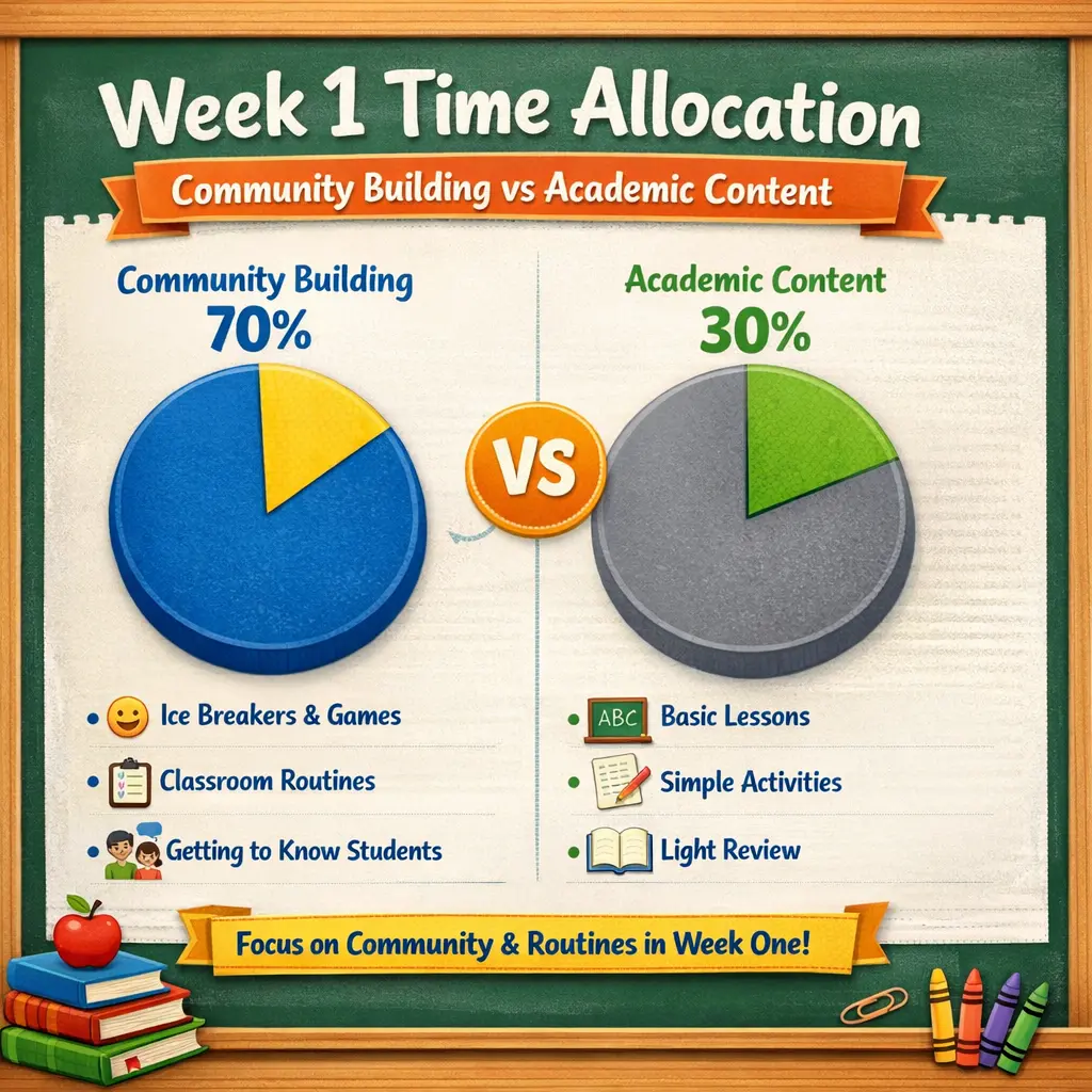 Chart showing recommended time allocation for first week of school activities