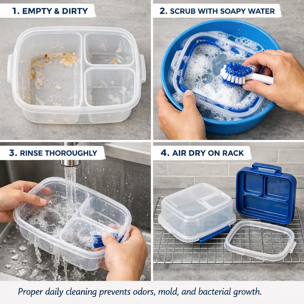 Step-by-step process for cleaning and maintaining kids lunch boxes