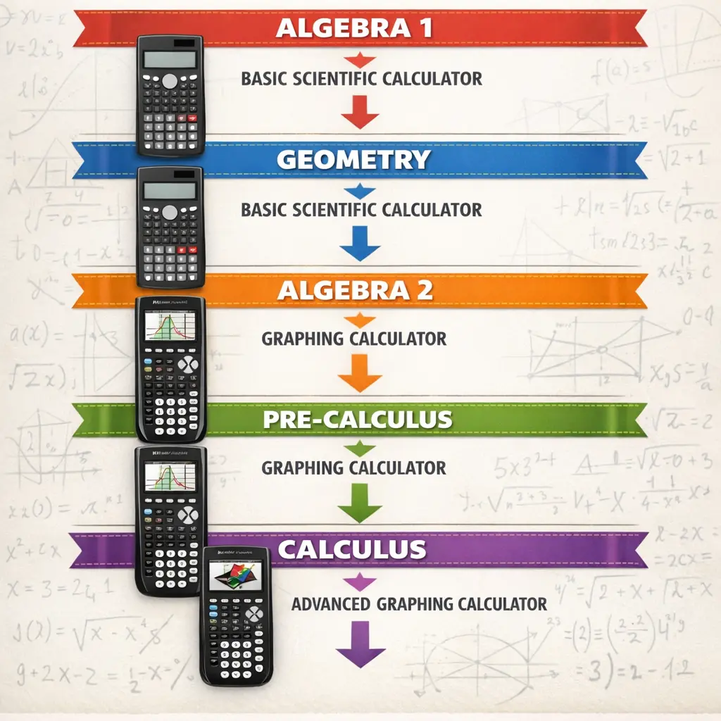 Calculator requirements by high school math course from Algebra 1 to Calculus