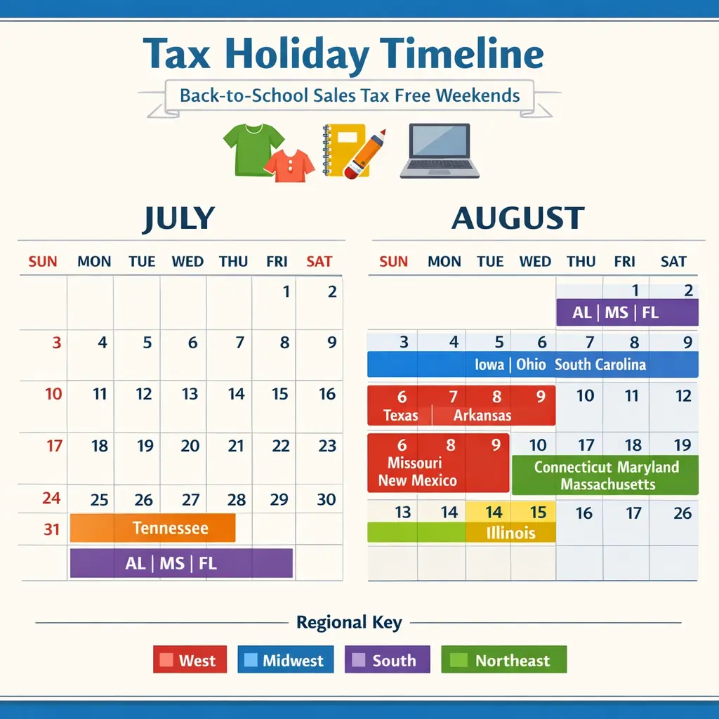 Tax free weekend dates by state showing when sales tax holidays occur