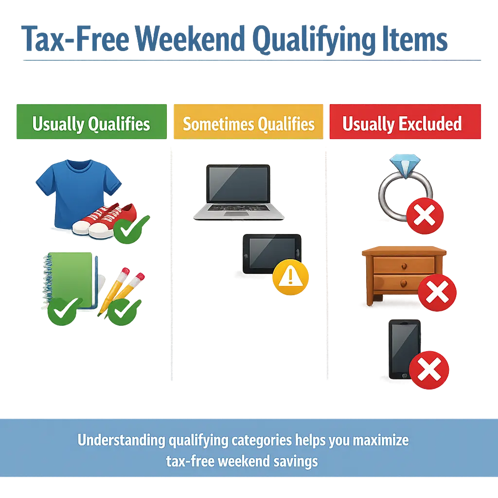 Visual guide showing which items qualify for tax free weekend exemptions